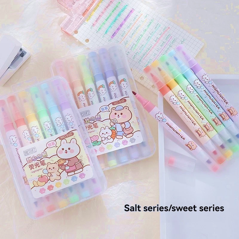 قلم تحديد Kawaii DoubleTips، ألوان متنوعة، مجموعة أقلام رسم مائية سريعة الجفاف مكونة من 6 قطع #2