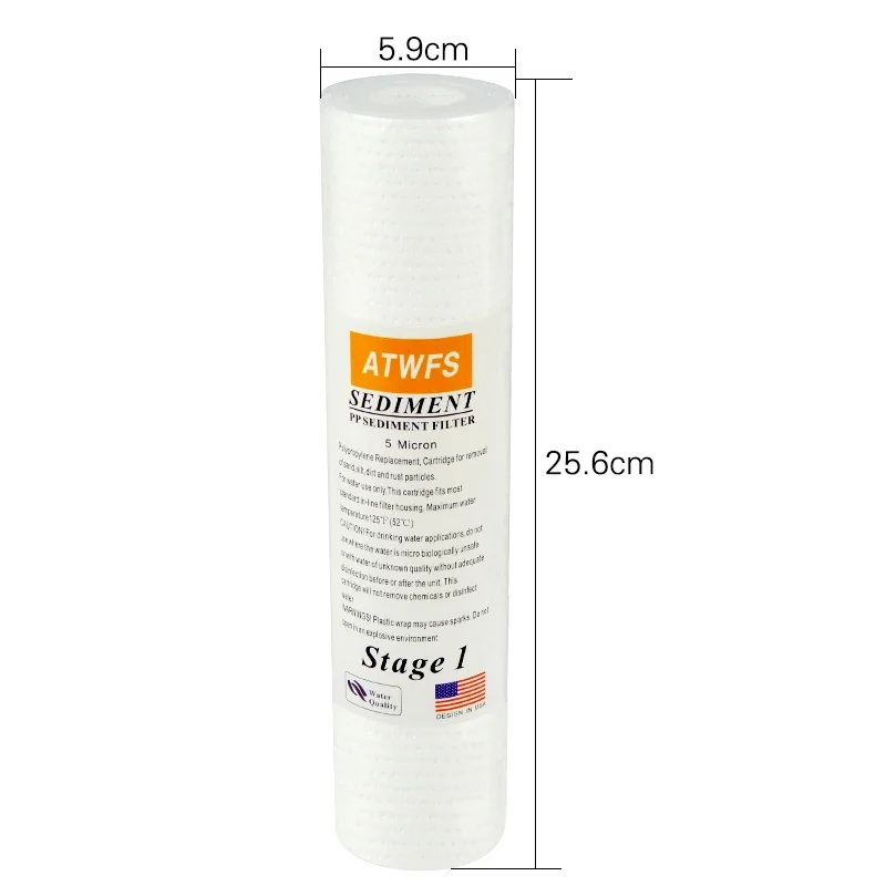 ATWFS Filter Membrane Cartridge 10 inch 5Micron ,1Micron PPF Cotton ,Activated Carbon Water Purifier Reverse Osmosis System