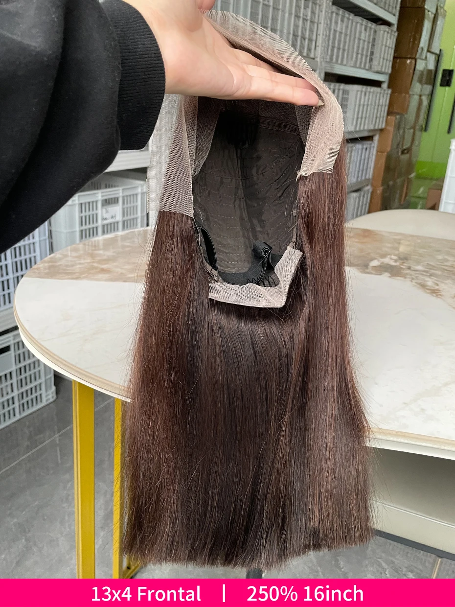 #2 Brown Chocolate Color 250 Density Lace Frontal Wig Human Hair Raw Vietnamese Double Drawn 13x4 Bob Lace Front Human Hair Wigs