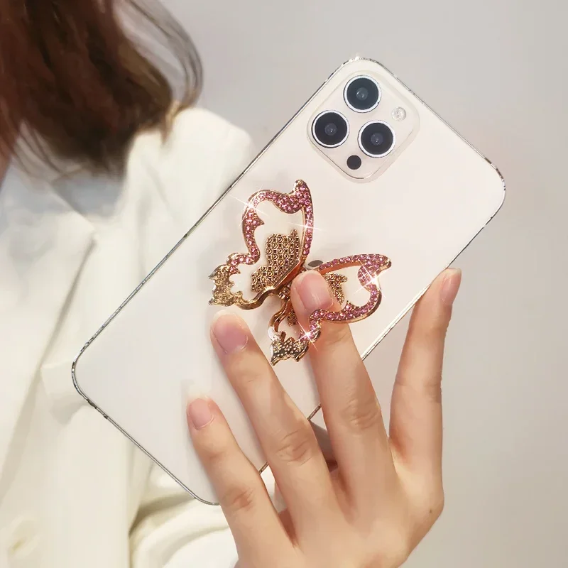 

Creative Three-dimensional Diamond Inlaid Butterfly Finger Clasp Phone Case Universal Desktop Support Bracket Hollow Butterfly