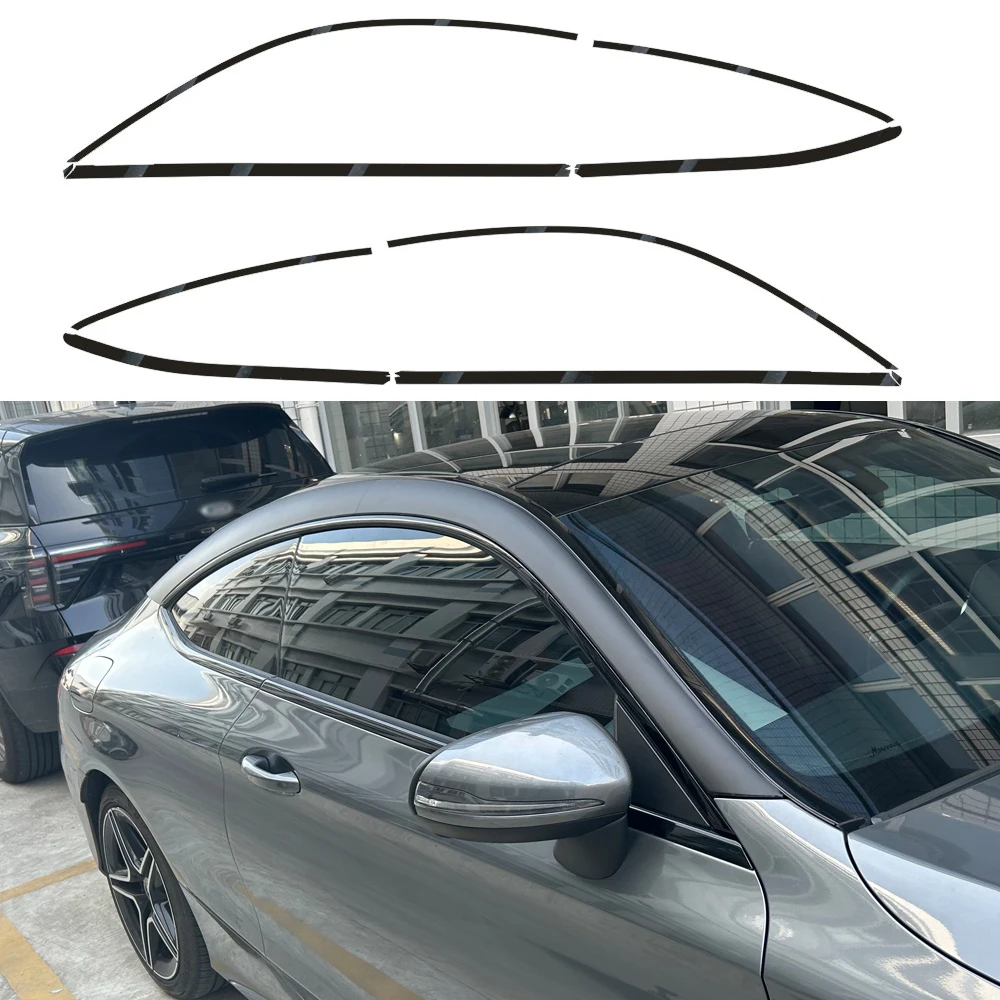 

For Mercedes Benz C-Class C205 2015-2023 coupe Exterior Window Trim Film Glossy Black Chrome Delete Decoration Sticker