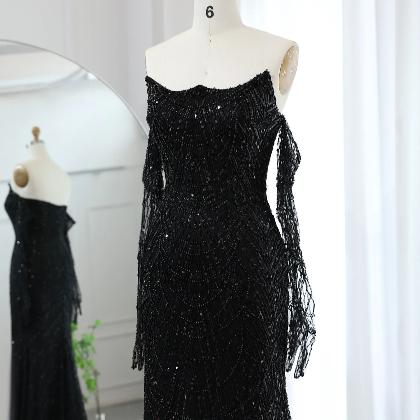 Sharon Said Luxuriöse Dubai Meerjungfrau Abendkleider in Grün-Schwarz mit Handschuhen Arabische Damen Hochzeits-Partykleider SS606 Maßanfertigung – Detail 12
