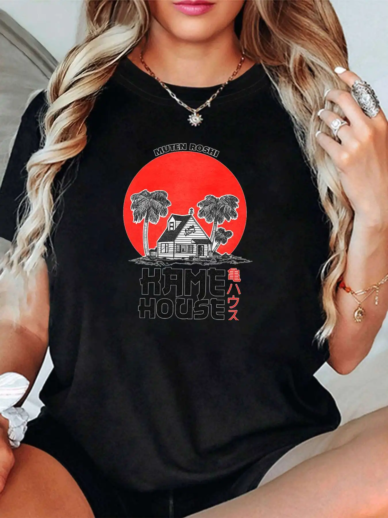 

【1147822】Plus size women's round neck short sleeve T-shirt with elastic half sleeves and trendy prints