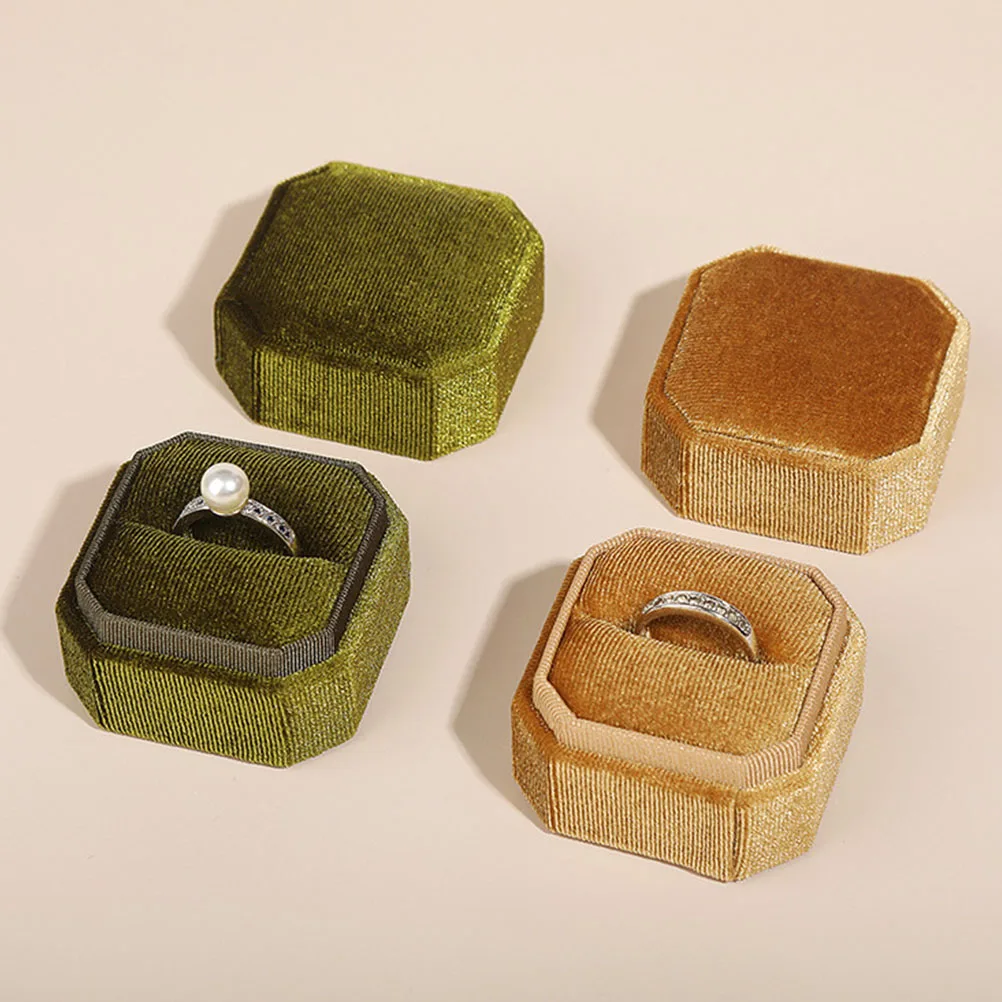 

3pcs Boxes Corduroy Octagonal Engagement Ring Box For Proposal Wedding Ceremony Ring Bearer Case Jewelry Gift Packaging Display