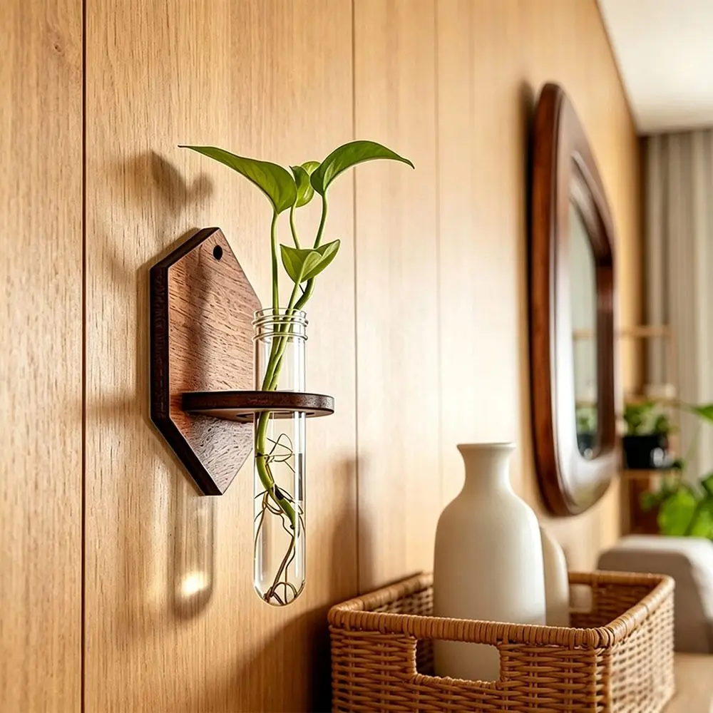 Gift Minimalist Style Wall Mounted Plant Holder Plastic Tube Space Saving Hydroponic Plant Holder Flower Vase Indoor Home Decor