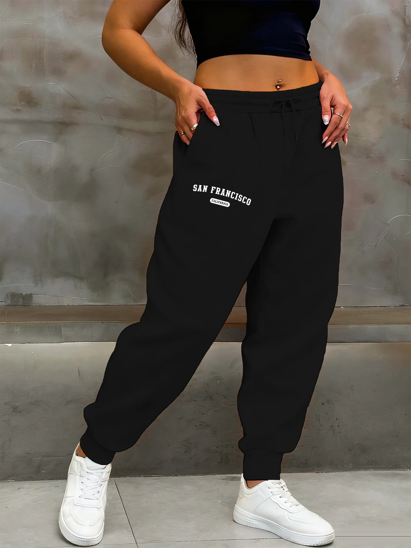 كاليفورنيا سان فرانسيسكو الطباعة امرأة Sweatpants جيب الصوف بانت عارضة السراويل الدافئة الخريف الرياضة كل مباراة السراويل الطويلة #2