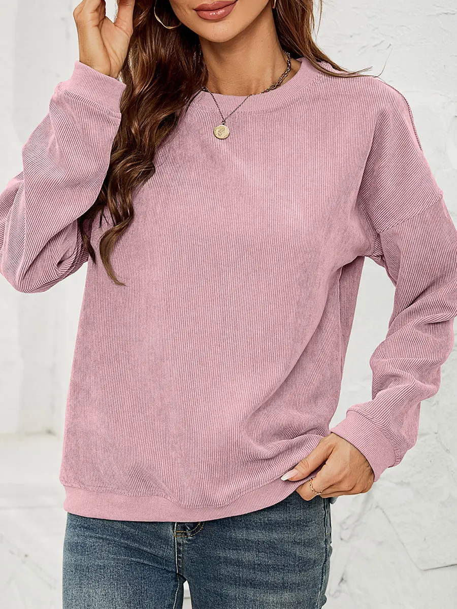 

Womens Crewneck Oversized Corduroy Sweatshirt Long Sleeve Loose Fit Pullover Tunic Tops Trendy Fall Clothes