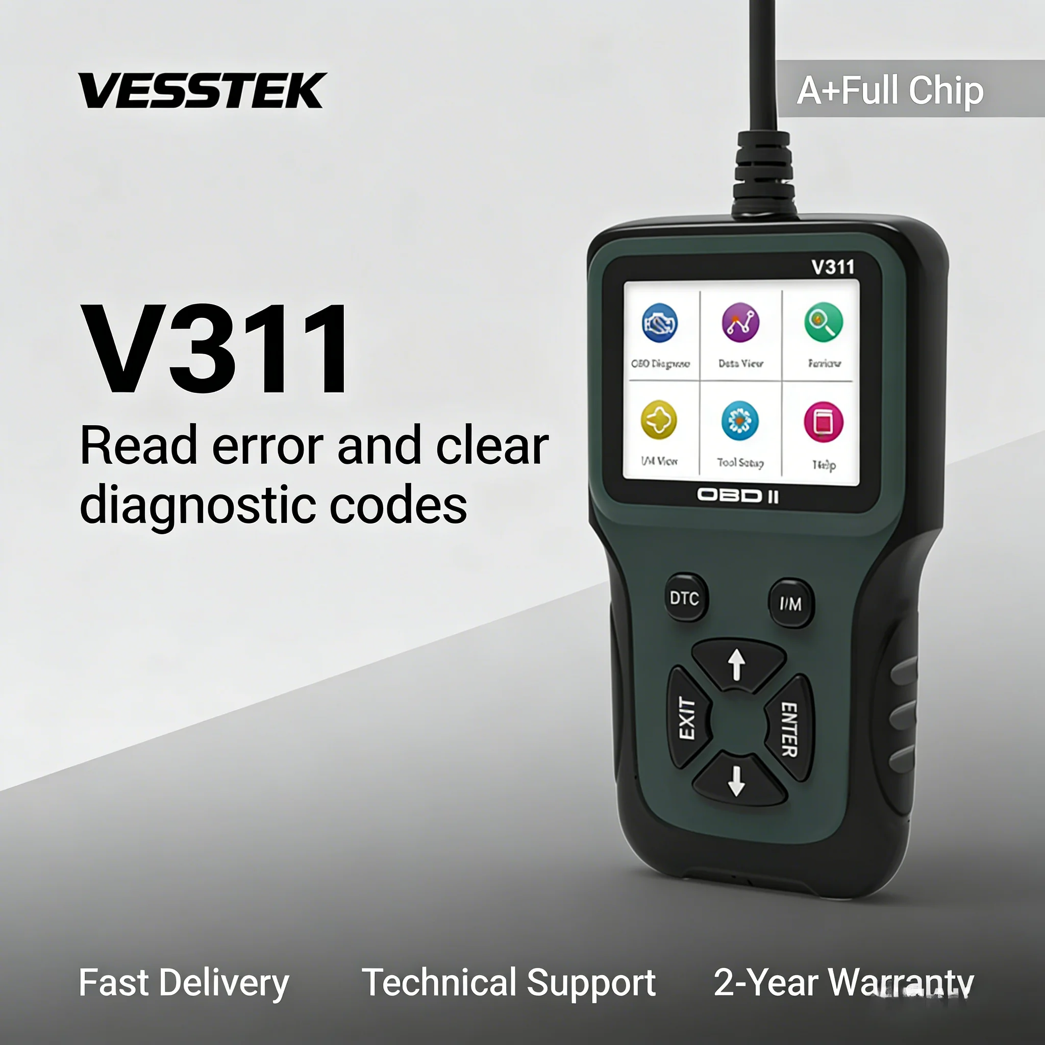 

Диагностический сканер VESSTEK V311/V312/V317 OBD2, считыватель кодов неисправностей, портативный автомобильный диагностический инструмент с цветным ЖК-дисплеем с подсветкой и поддержкой 8 языков