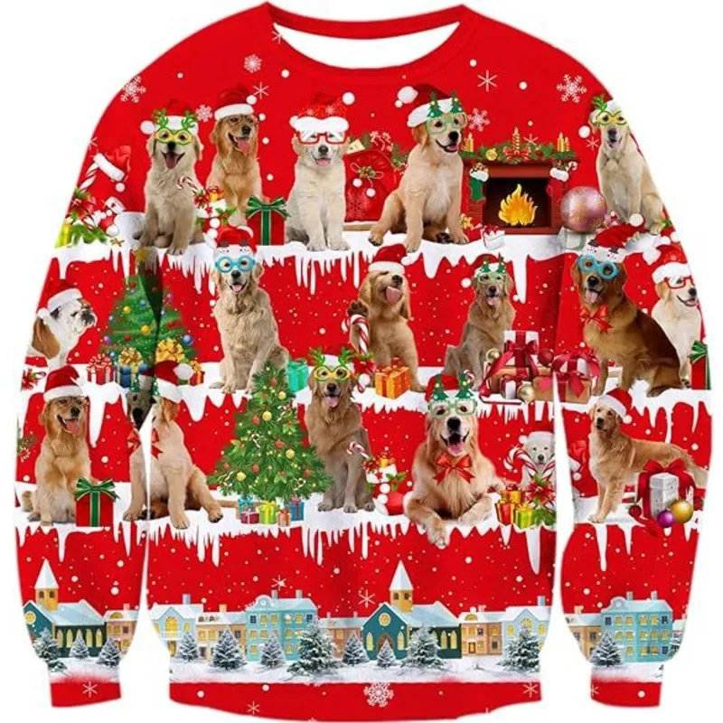 Christmas 2024 new crewneck hoodie casual 3D printing old Christmas couple outfit manufacturers direct sales