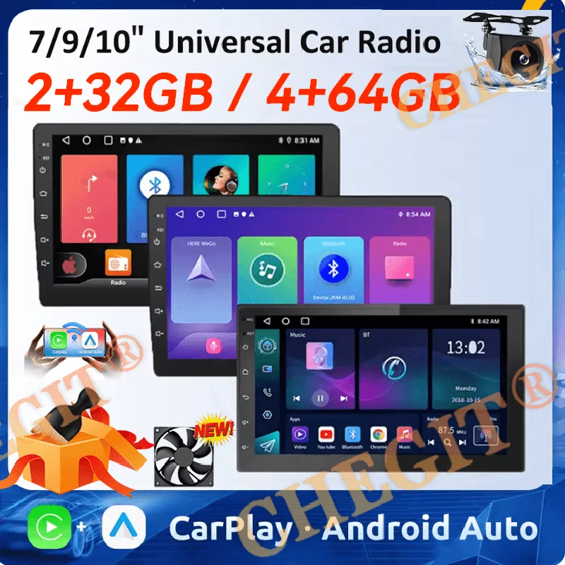 

Android 13 32G/64G Мультимедийный универсальный автомобильный радиоприемник Carplay Автоплеер GPS-навигация для Toyota Hyundai Nissan VW 7 9 10 дюймов