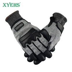 XYEHS HPPE & Goatskin Tactical Police Search Rescue Safety Work Gloves, F Level Anti-Cut, Impact & Puncture Resistant Anti-Slip