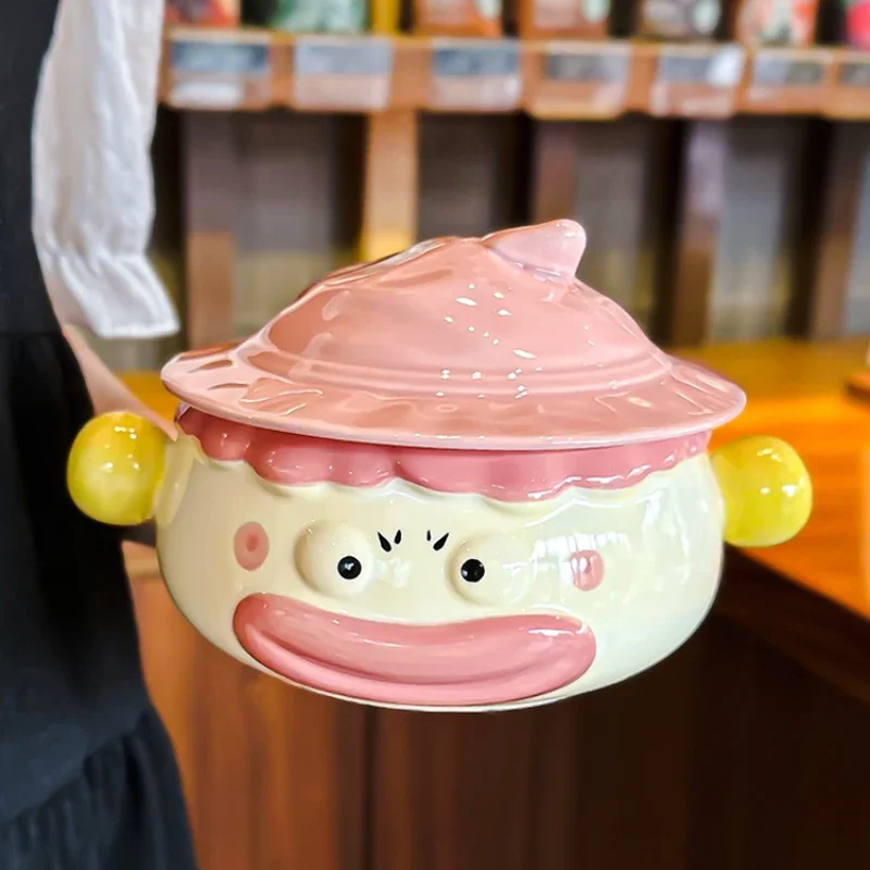 Creative Porcelain Bowl with Cover Ceramic Cute Shape Homehold Tableware Dinner Instant Noodles Bowls Kitchen Supplies