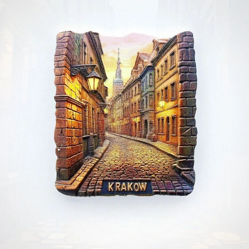 

Krakow Poland Fridge Magnet - Atmospheric 3D Dusk Street Souvenir Unique Old Town Gift for Travel & Historic Home Decor