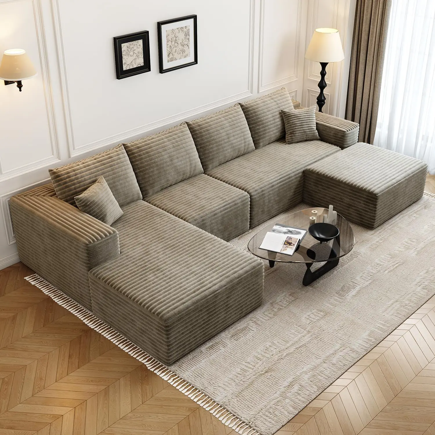 

135.4" Cloud Modular Sectional Sofa Couch with L-Shape Chaise,Modern Minimalist Upholstered Couches for Living Room Bedroom