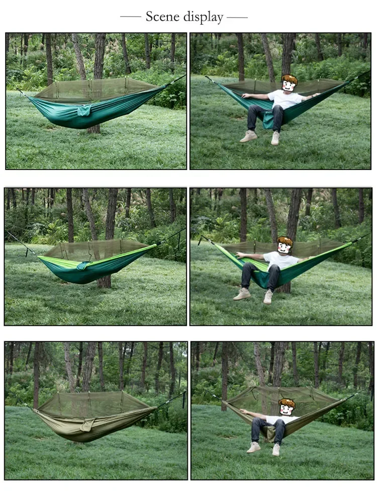 Automático de abertura rápida Mosquito Net Hammock, Outdoor Camping Pole, Anti-Rollover Hammock, Nylon cadeira de balanço, 260x140cm