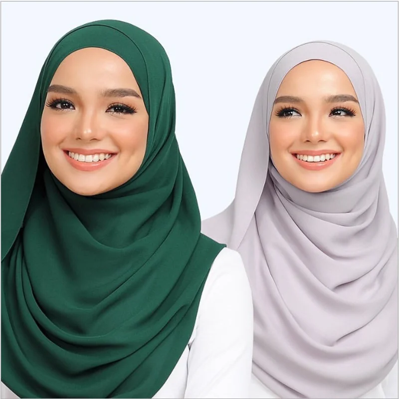 High Quality New Women Ladies Hijab Solid Colors Traditional Conservative Chiffon Head Scarf Crystal Dubai Shawls