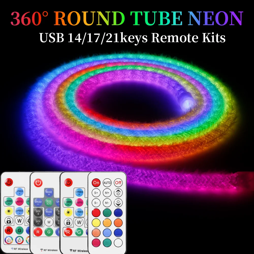 

D10 360 Degree Round WS2812 RGBIC Neon Strip WS2811 WS2812B Reticulate Addressable LED Silicone Light With Music/DIY/Lock Remote