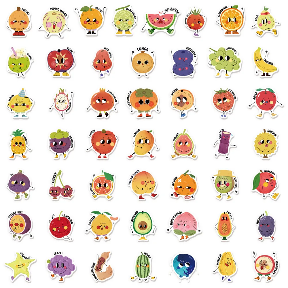 50PCS Creative English Picture Book Style Fruit Graffiti Reward Stickers Tags Phone Cases Notebook Water Cups Waterproof Sticker
