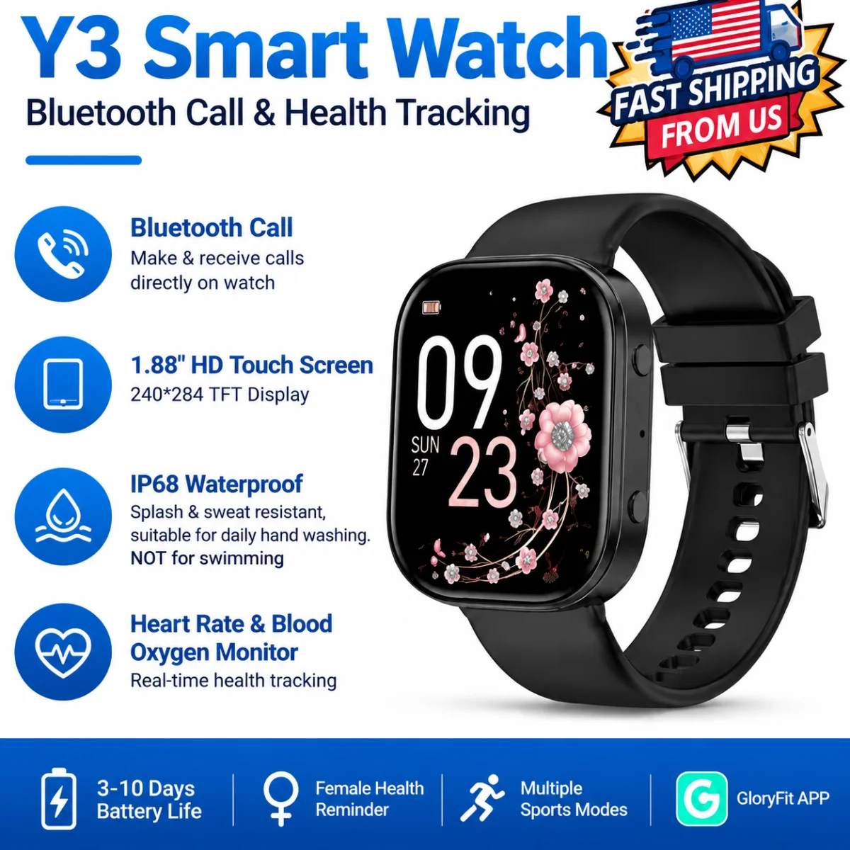 Y2 Smart Watch Bluetooth Call 1.88