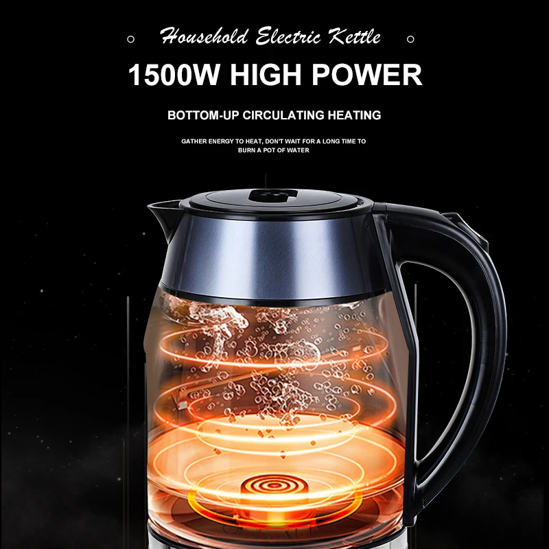 GELAIBO اللون الصلب طبقة مزدوجة عالية البورسليكات الزجاج غلاية كهربائية غلاية كهربائية منزلية غلاية مضادة للتجفيف