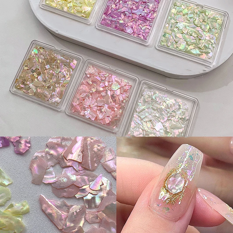 TG 1Box Aurora Shell Flakes Abalone Nails Charms Natural Irregular Slice Shell Stone Sequins Manicure Art Decoration Salon DIY