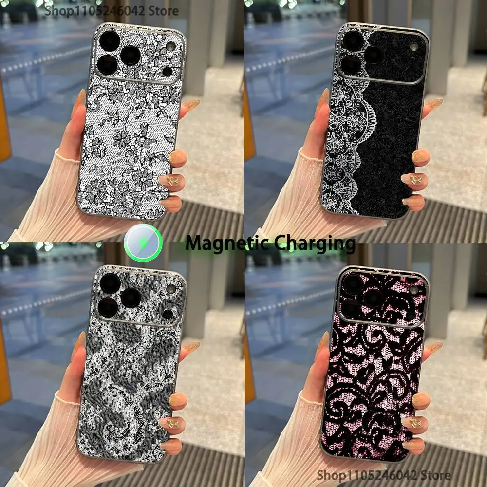 

Vintage Lace Transparent gray Phone Case For iPhone 17,16,15,14,13,12,11,Pro,Max,Plus Magnetic Wireless Charging