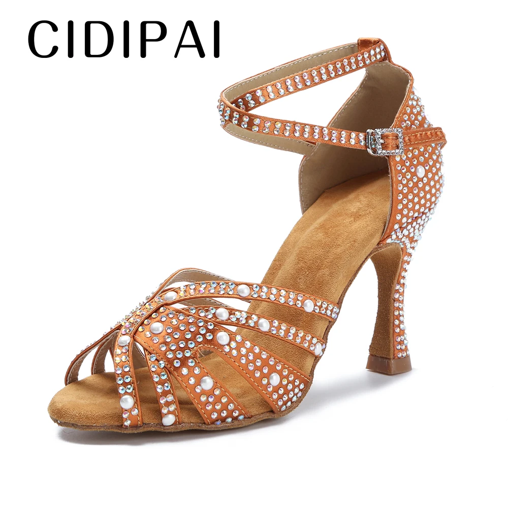 CIDIPAI, zapatos de baile latino con perlas para mujer, zapatos de baile de salón Salsa Rumba, zapatos de fiesta de suela roja, zapatos de boda con diamantes de imitación para mujer