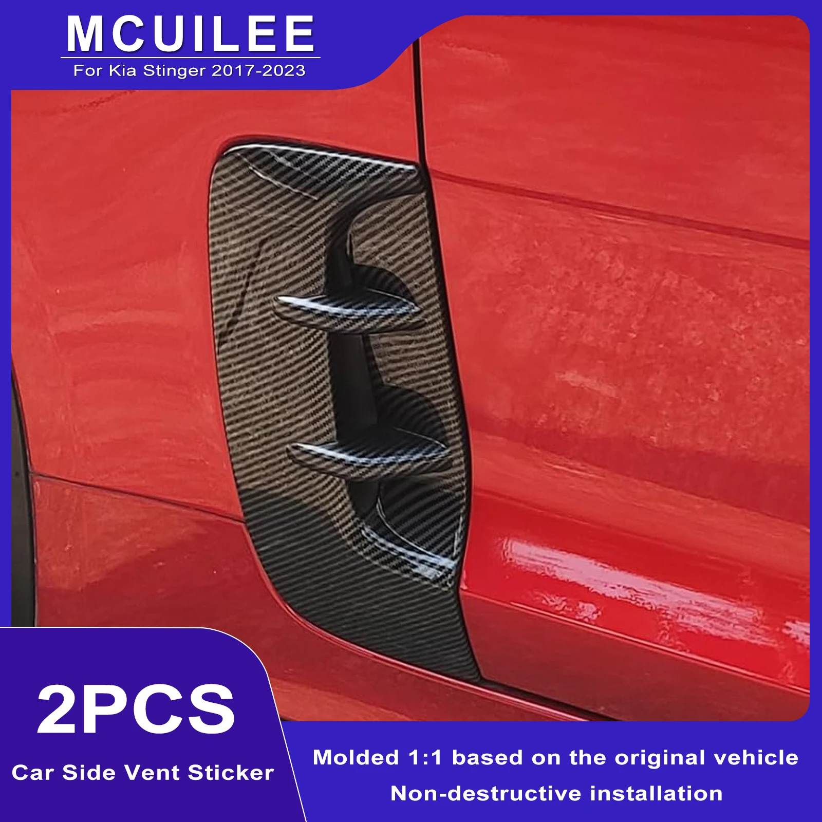 For Kia Stinger 2017-2023 2Pcs Car Side Vent Sticker Air Flow Fender Exterior Air Intake Fender Decor Cover Trim Accessories