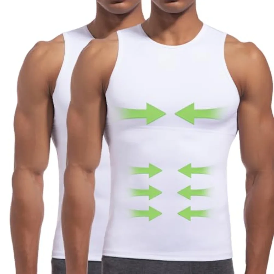 

Lgtfy 4D Mens Compression Shirt Slimming Body Shaper Vest Gynecomastia Undershirt Tummy Control Back Support Tank Top