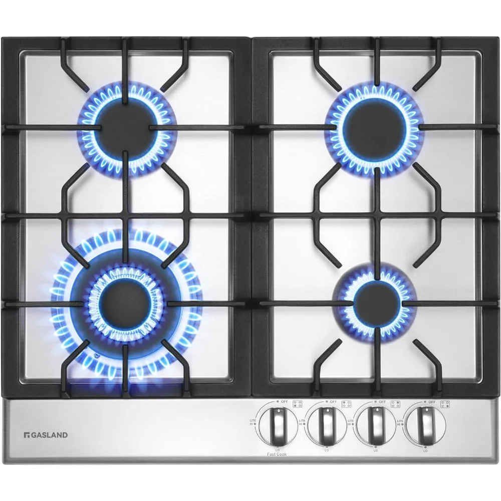 

GASLAND 24 Inch Gas Cooktop 4 Burners GH60SFA Built-in Propane Stainless Steel Stove Top with Thermocouple Protection, LPG/NG Co