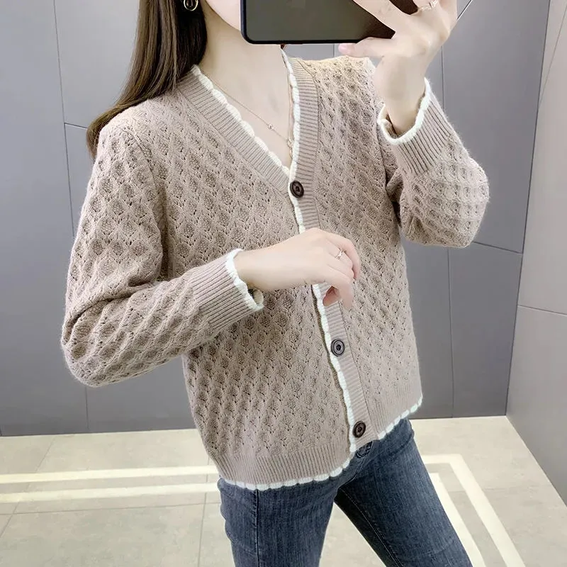 Xiaoxiangfeng-Casaco cardigan de malha fina para mulheres, suéter decote em v, jaqueta solta, casaco coringa, coreano, feminino, primavera, outono, novo, 2024