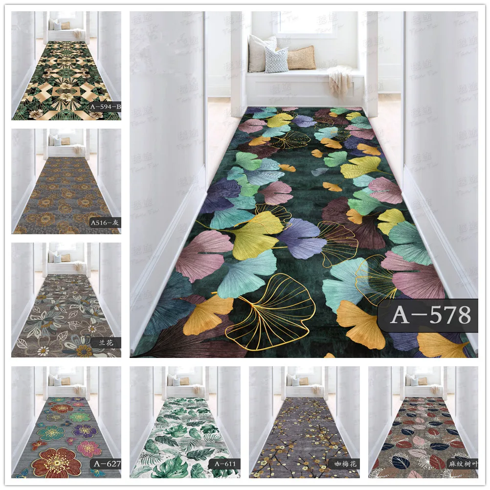 Modern Living Room Area Rug Green Large Leaf Long Hallway Corridor Carpets Bedroom Decor Rug Anti-Skid Kitchen Floor Mat Doormat