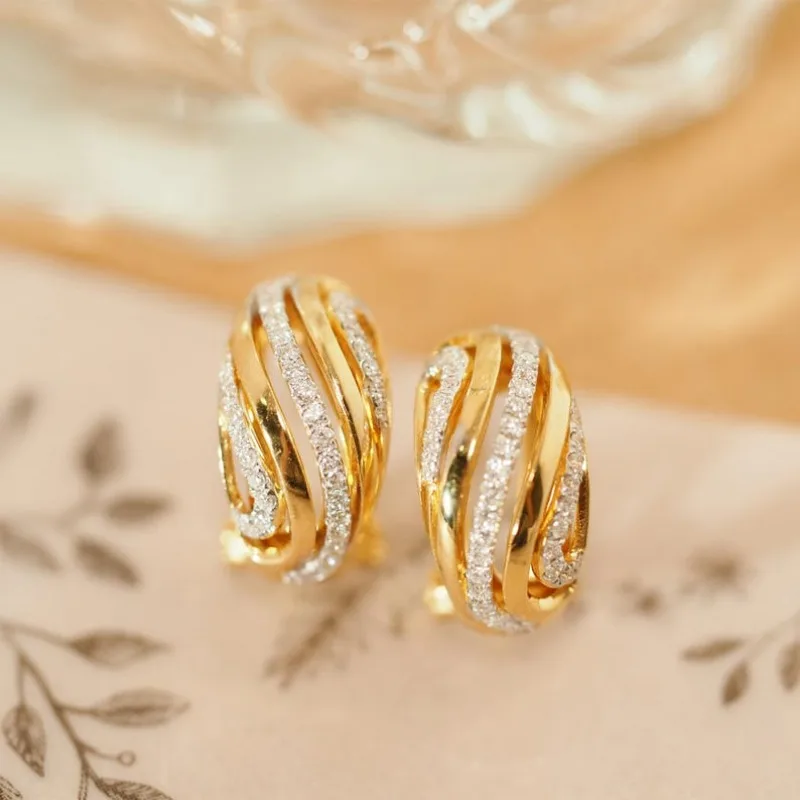 Trendige Funkelnde Synthetische Zirkonia Vergoldete Tropfenohrringe für Damen Luxuriöser Eleganter Hochzeits-Jubiläums-Schmuck Accessoires
