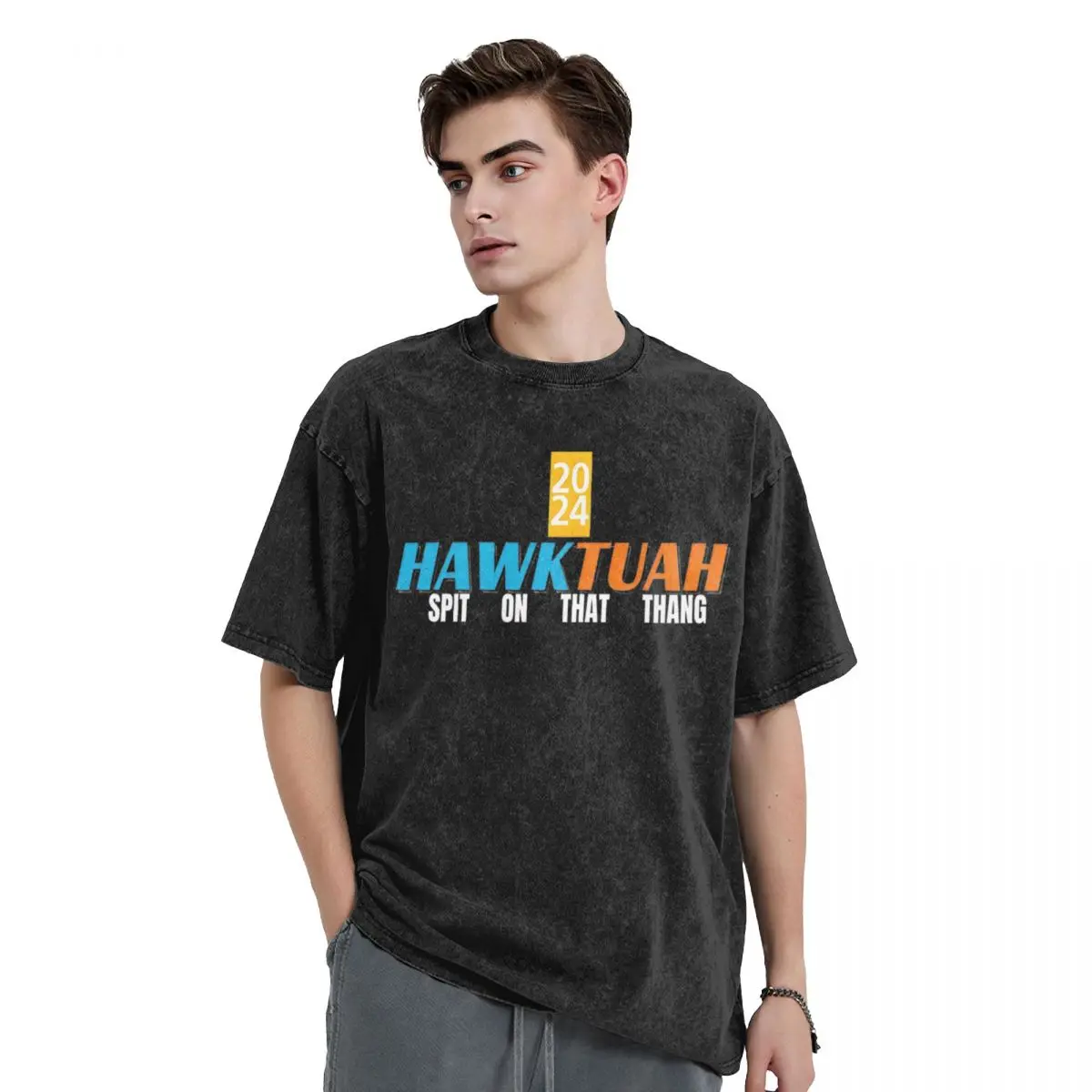 Hawk Tuah Trend - Spit On That Thang Washed T Shirt Streetwear Hip Hop Cool T-Shirt Tees Tops Men Women Cotton Harajuku Graphic