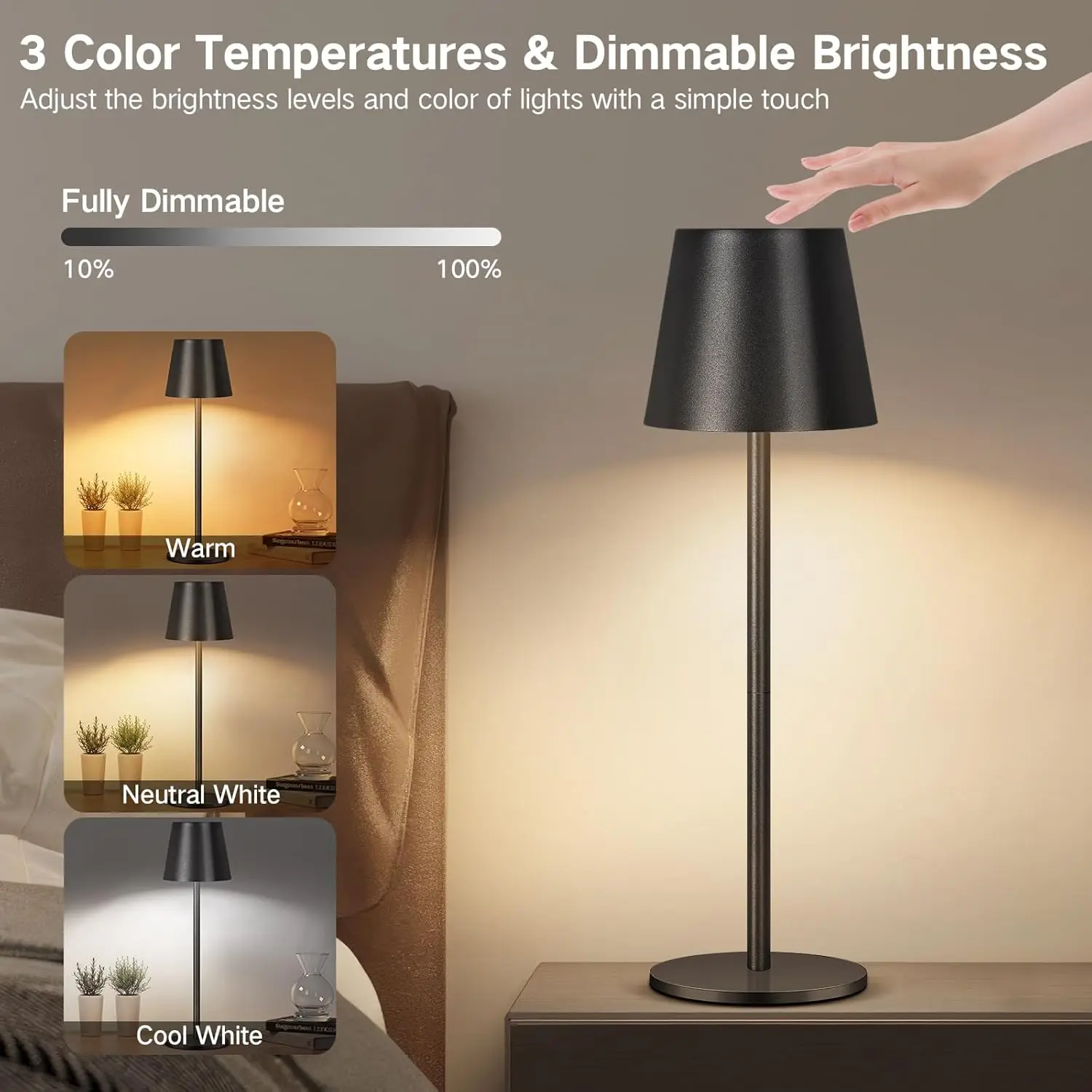 

Led Cordless Battery Desk Lamp, Dimmable Touch Desk Lamp, Usb-C Charging, 3 Colors, Adjustable Brightness, Modern Style Led Lamp, Outdoor Desk Lamp, Suitable for Restaurants, Hotels, Bedrooms, Bars, Indoor Bedside Lamp Decoration
