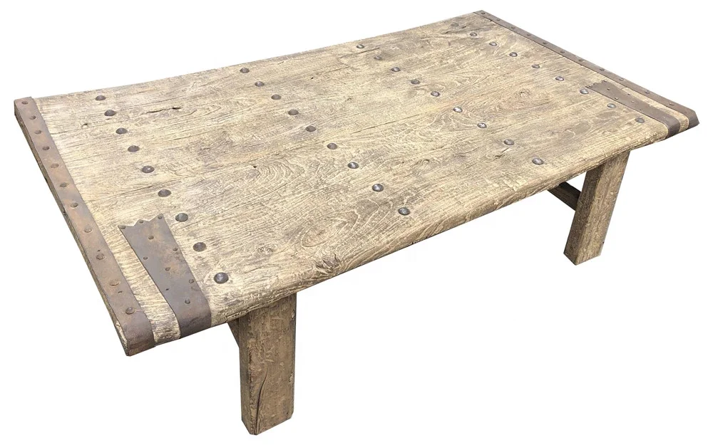 Hot sale farmhouse industrial style storage shelf center tea table antique natural reclaimed wooden sofa coffee table