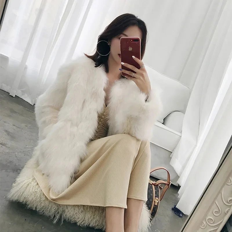 Faux Fur Coat Women Luxury Collarless Short Fur Outwear Winter Elegant Thick Artificial Fur Jacket Warm Shaggy Overcoat