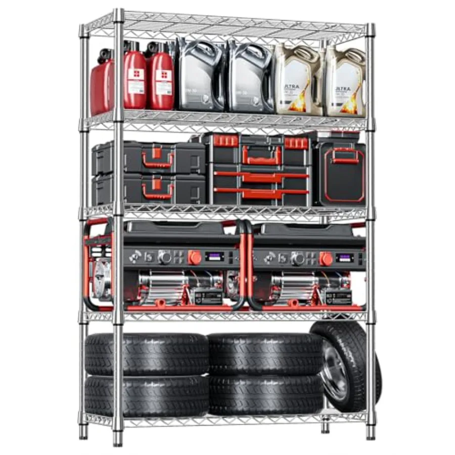 

5-ярусный металлический стеллаж для хранения, хромированный, 17,7 (глубина) x 47,2 (ширина) x 72,3 (высота), грузоподъемность 1750 фунтов, регулируемая стальная проволочная полка