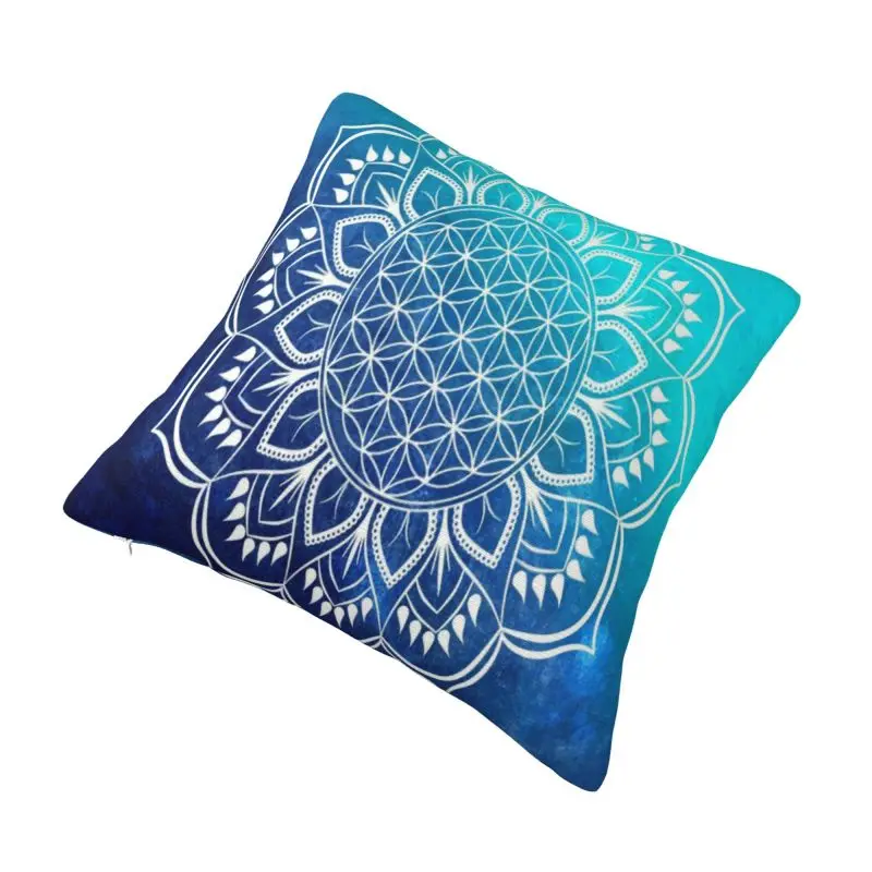 Custom Flower Of Life Mandala Blue Pillow Case 40x40cm Lotus Cushion Cover Decoration Salon Square Pillowcase