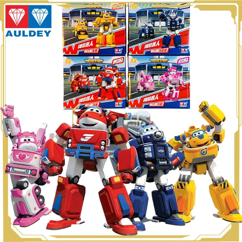 Auldey Original Super Wings Anime Figure Deformable Robot Q Edition Jett Fire Engine Action Figure Toys for Boys Girls Kids Gift