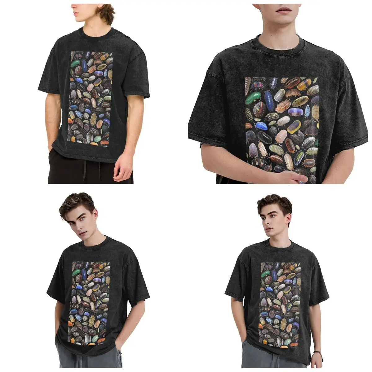 Isopods Insect Animal Hip Hop Short Sleeve T-Shirts Washed Tops Tees Streetwear T Shirt Casual for Men woman