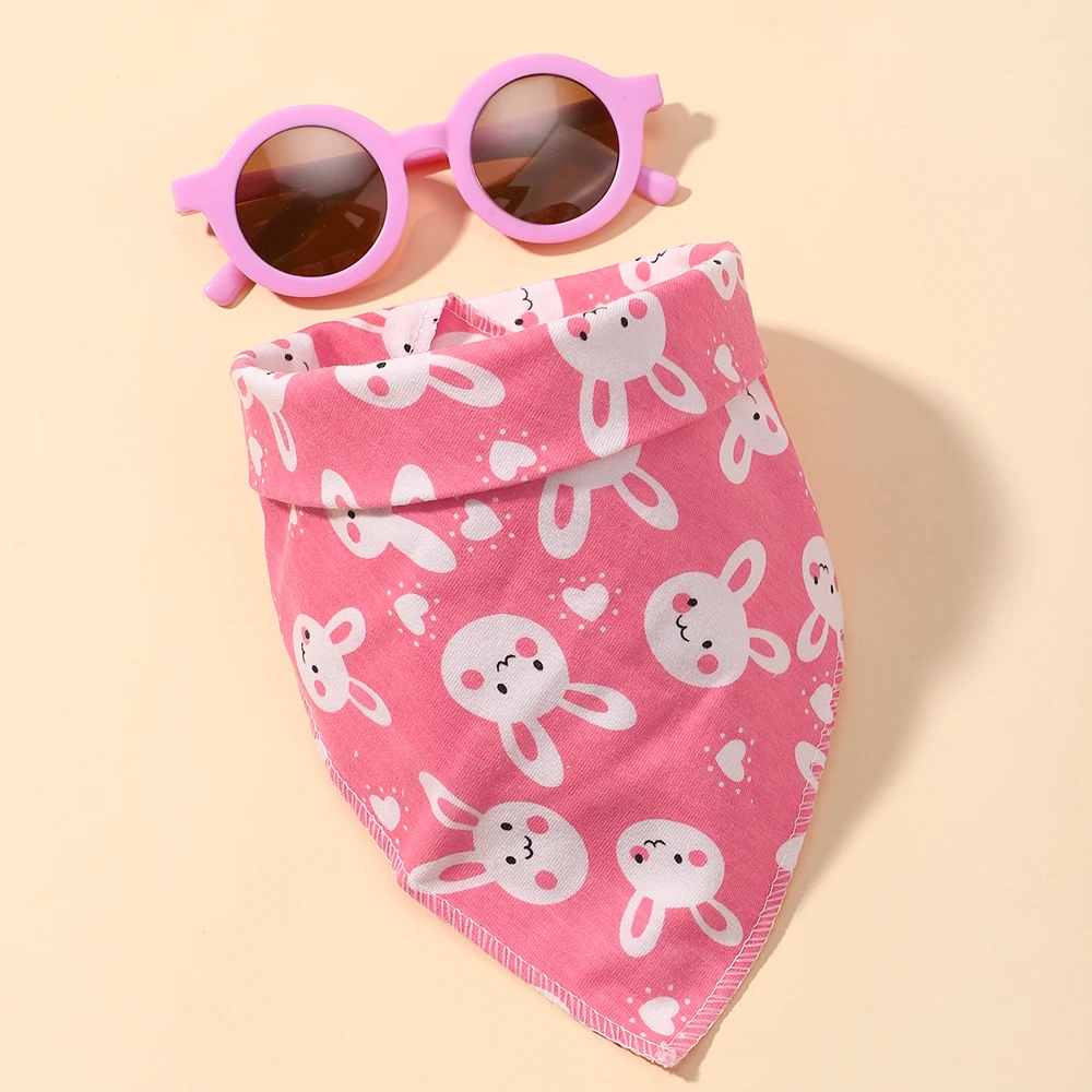 Cute Bib Sunglasses Set Bandana Newborn Outdoor Sun Protection Glasses Baby Feeding Drool Bibs Kids Fashion Accessories Gift