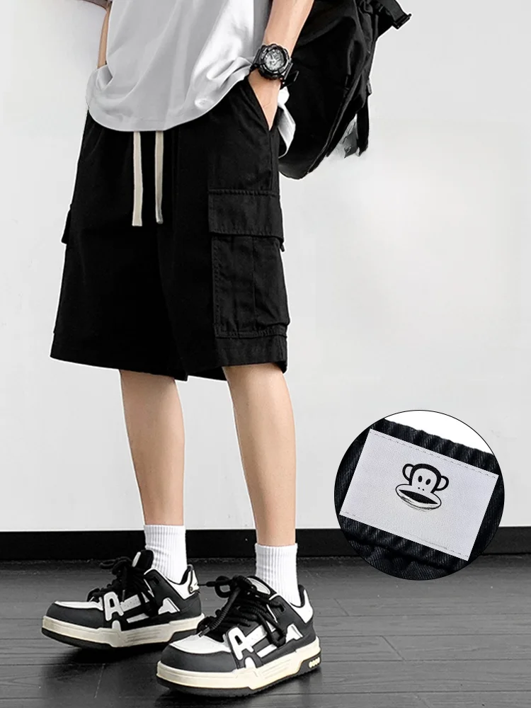 

Мужские летние дышащие свободные повседневные брюки Paul Frank из чистого хлопка в японском стиле, средней длины (до колена)