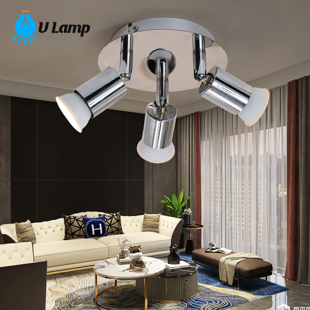 Superfície cromada montada LED Spotlight, 3 cabeças, luminária spotlight para quarto, corredor, varanda iluminação, estilo moderno, suporte GU10