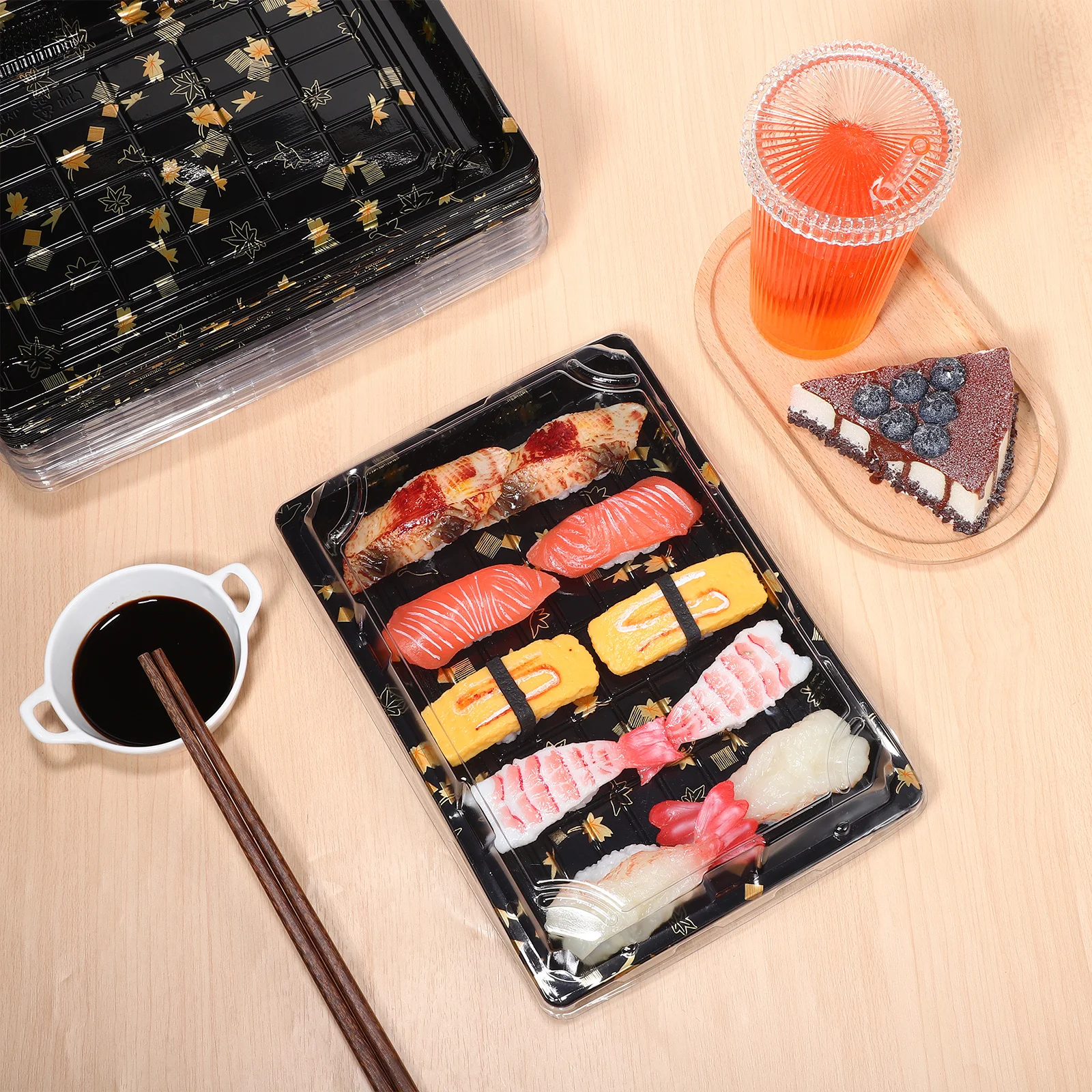 

20 шт. пластиковые подносы для суши, большая емкость, пищевой материал, уникальный узор листьев, многофункциональные сервировочные тарелки для вечеринок