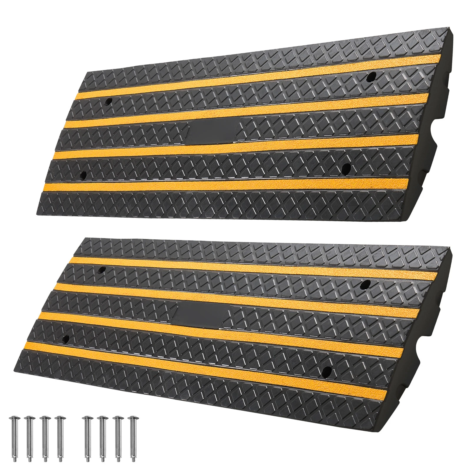Car Driveway Rubber Curb Ramp, 33069 lbs Load Capacity, 2.6 inch Rise Curbside Bridge Ramp with Yellow Reflective Strips, Sidewalk (2 Pack), Warehouse, Garage, Suitable for Loading Dock