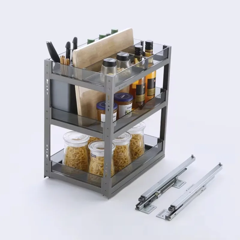 Multi-functional Cabinet Accessories Soft Closing Drawer Seasoning Basket Kitchen Pull Out Basket Drawer