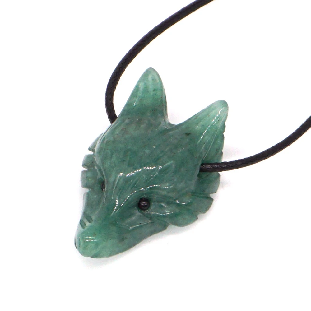 

1.3" Fox Head Figurine Pendant Natural Gemstone Green Aventurine Crystal Stone Carving Reiki Healing Quartz Necklace Gift 1pc