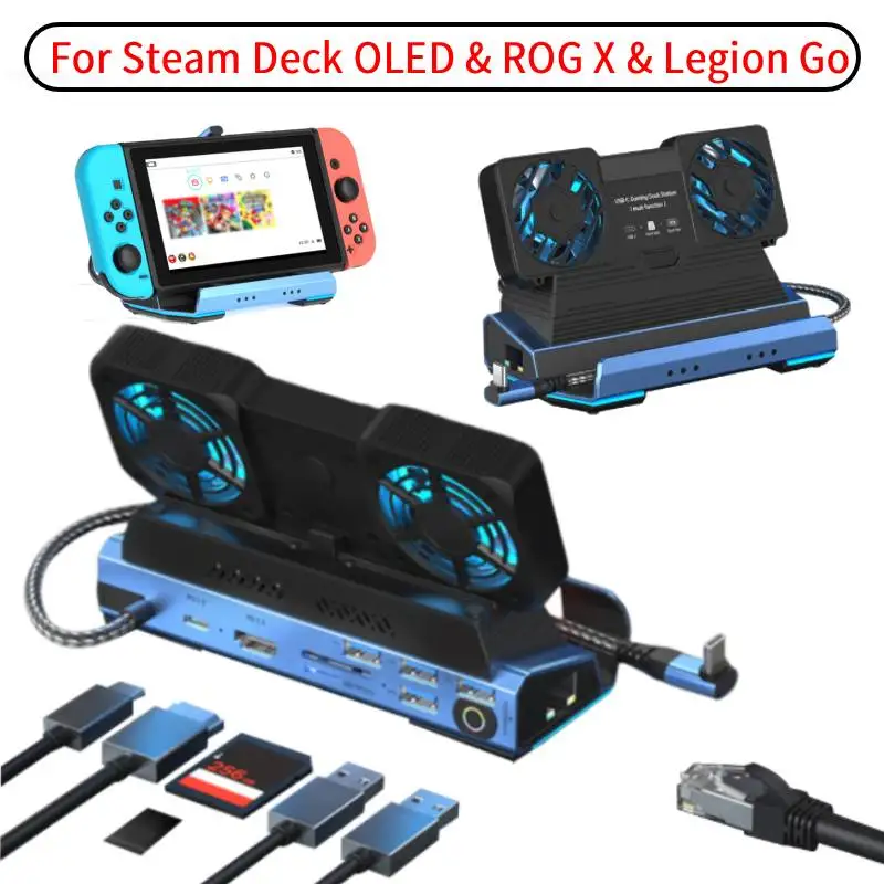 

Док-станция 4K при 60 Гц для Steam Deck OLED/ROG Ally X/Legion Go, 9/10-в-1 для док-станции Steam Deck с HDMI 2,1, 1000 Мбит/с Ethernet