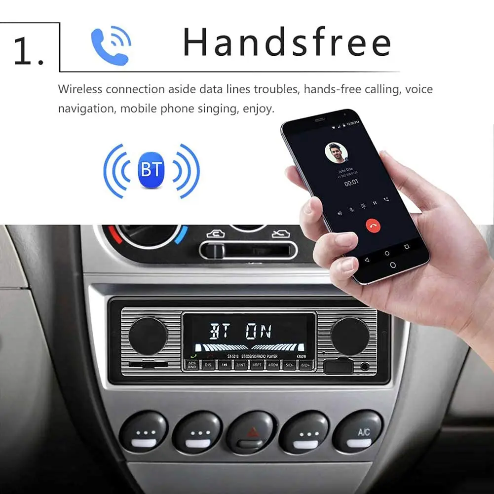 New Bluetooth-compatible Car Radio Vintage Dual Knob MP3 Player FM Tuner Stereo USB AUX Classic Car retro Audio Receiver Speaker